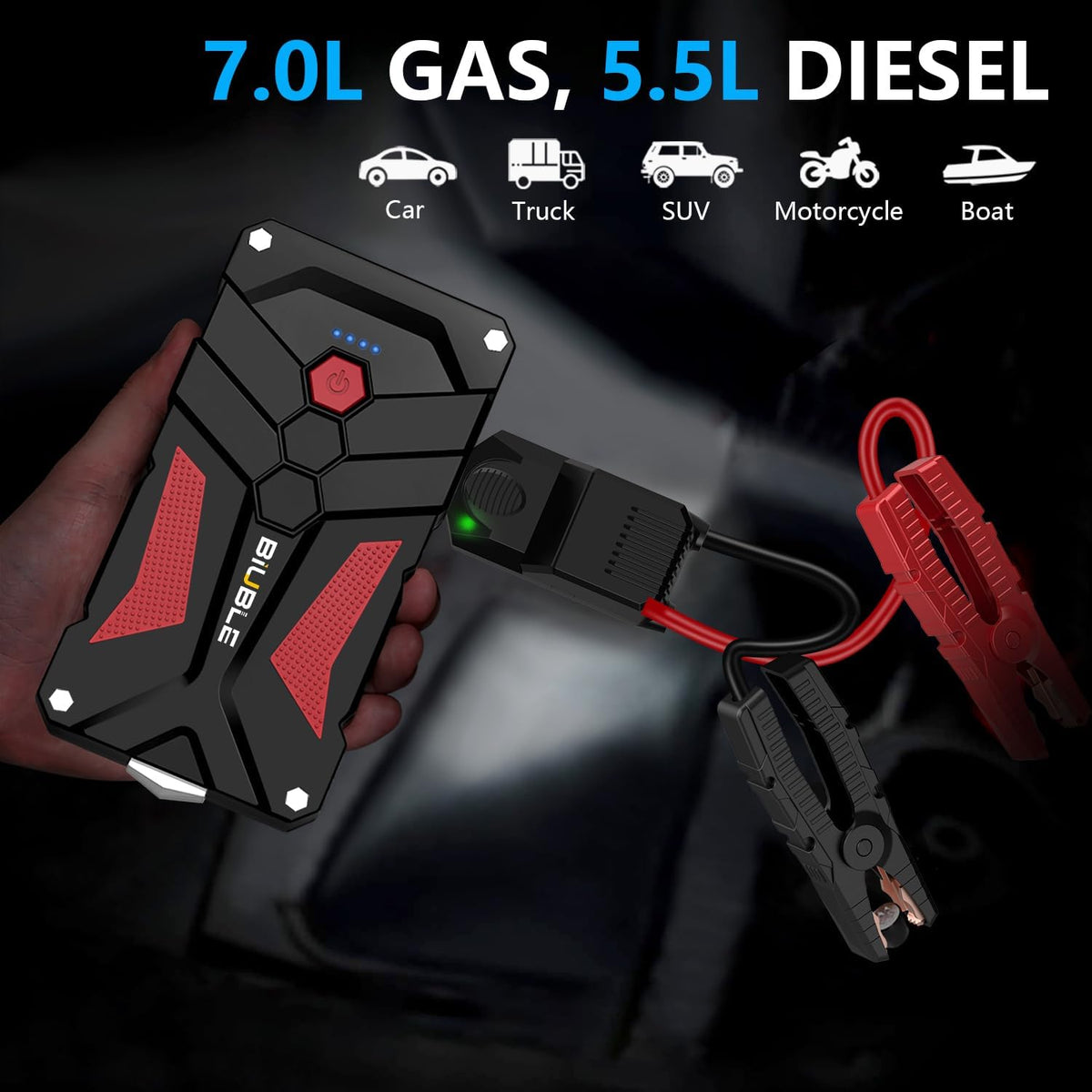 Jump Starter Car Jump Starter Auto Battery Booster Pack 5000A Peak 12V with USB-C Quick Charge,Lithium Jump Box with LED Light(Up to 7.0L Gas or 5.5L Diesel Engine)