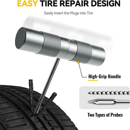 AUTOWN Compact Tire Repair Kit with Plugs Fix Punctures & Plug Flats with Ease - Capsule Style Flat Tire Puncture Repair Kit for Motorcycle, Car, ATV, UTV, Mountain Bike, Etc
