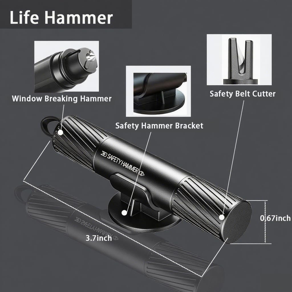 4 Pack 2026 Upgraded Safety Hammer,Safe Hammer Glass Breaker Under Water,Seatbelt Cutter Window Breaker Emergency Escape Tool,Seat Belt Cutter and Glass Breaker for Cars
