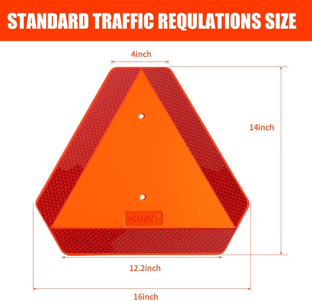 Slow Moving Vehicle Safety Sign,Slow Moving Vehicle Triangle Sign,Plastic 14"x16" Engineering Grade Reflective for Golf Cart (Plastic)