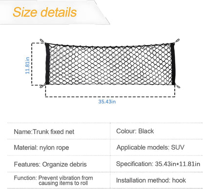 Osilly Car Rear Cargo Net, Double-Layer Adjustable Stretchable Elastic Storage Organizer Net, Trunk Cargo Storage Mesh Net with Hooks, Car Interior Accessories Fit for Vehicle, Trucks, SUV (Large)