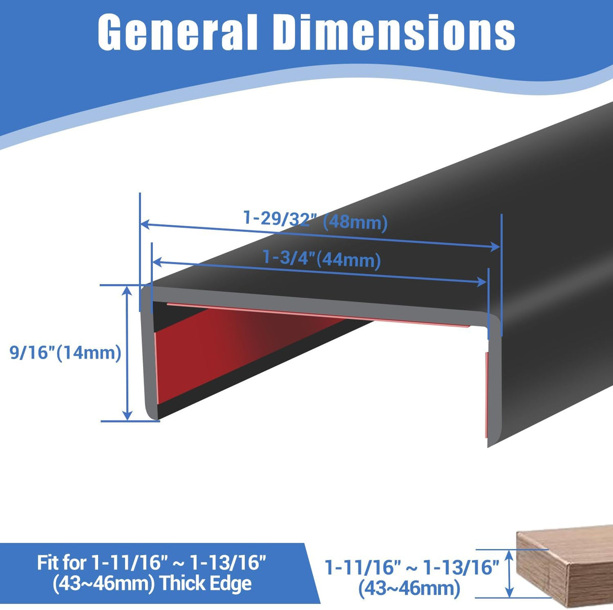 Rubber Edge Trim, Self-Adhesive Rubber Edge Trim, Edge Protector for Sheet Metal, EPDM Material, Fit 1/16"(1.0mm), Length 10Ft, Black Color, U Channel Edge Trim - Colors B