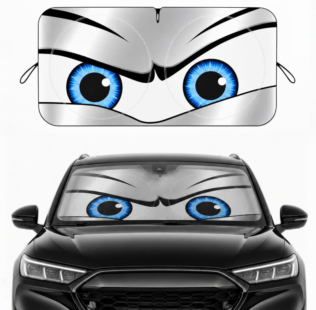 Car Windshield Sun Shade, Funny Cartoon Eyes Sun Visor for Car Windshield Universal Fits Sedan Compact Car Hatchback SUV, UV Heat Protection - 59 x 27.5
