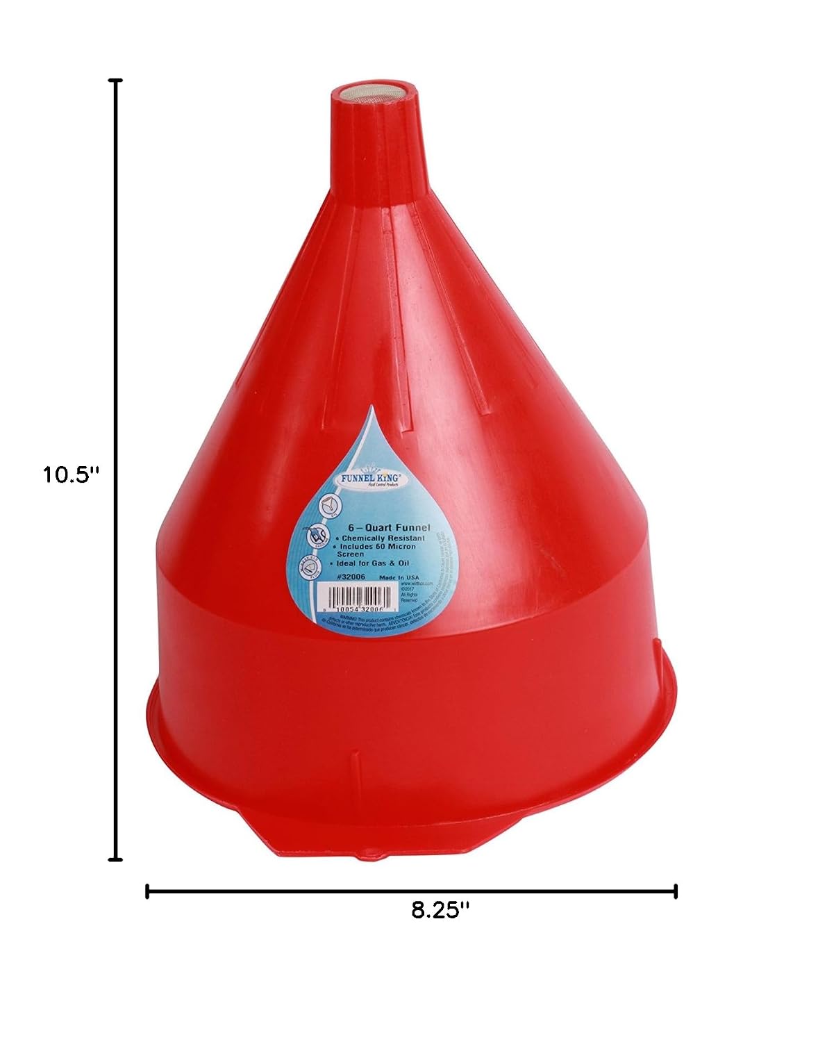 WirthCo 32002 Red Safety Funnel with Screen/Strainer Funnel for Oil, Fuel, Gas, and Automotive Large 2 Quart Capacity