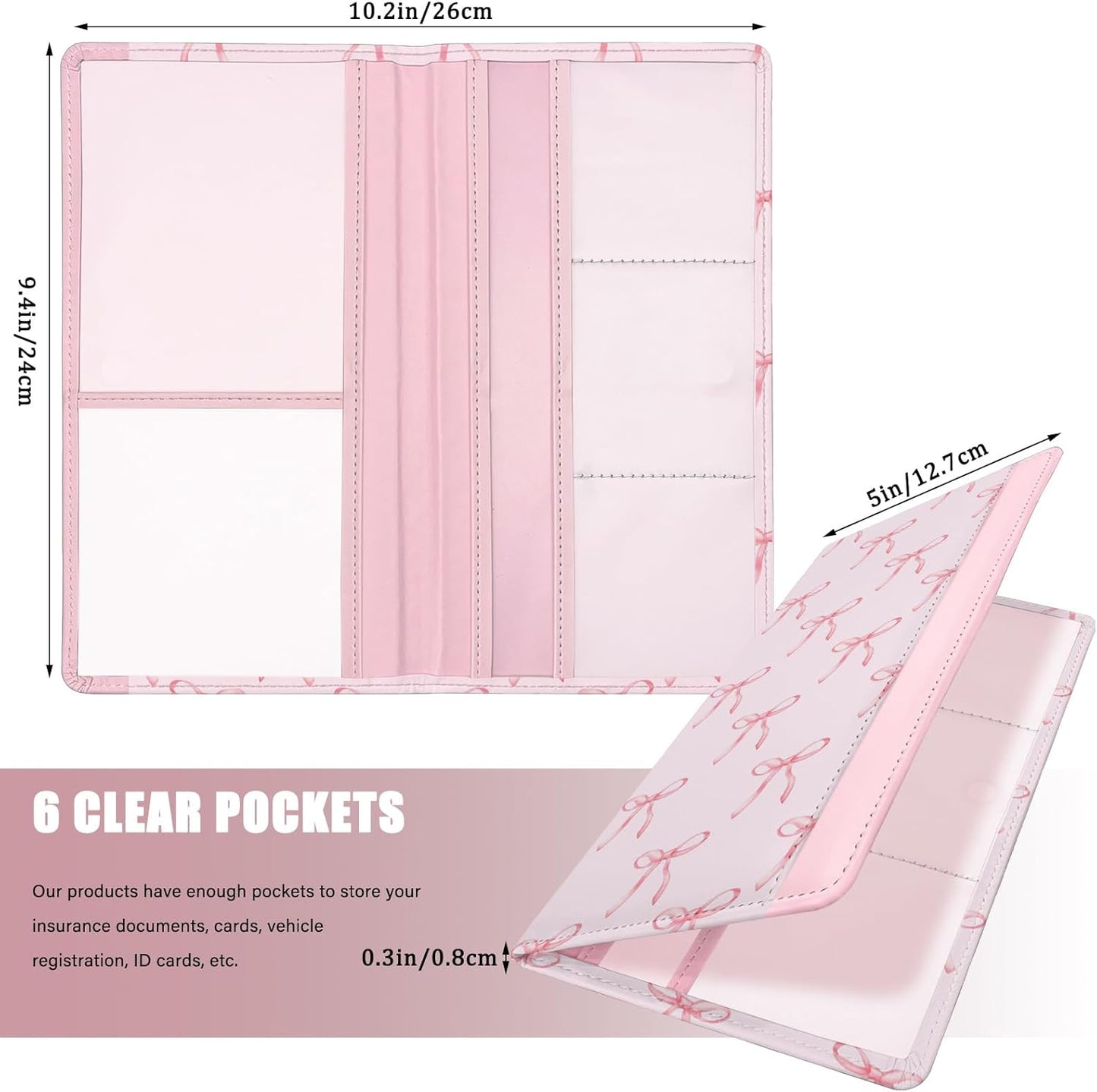 Car Registration and Insurance Holder, Auto Truck Document Holder with Magnetic Shut, Vehicle Glove Box Car Organizer, Interior Car Accessories for Women Men (Bow)