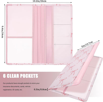 Car Registration and Insurance Holder, Auto Truck Document Holder with Magnetic Shut, Vehicle Glove Box Car Organizer, Interior Car Accessories for Women Men (Bow)