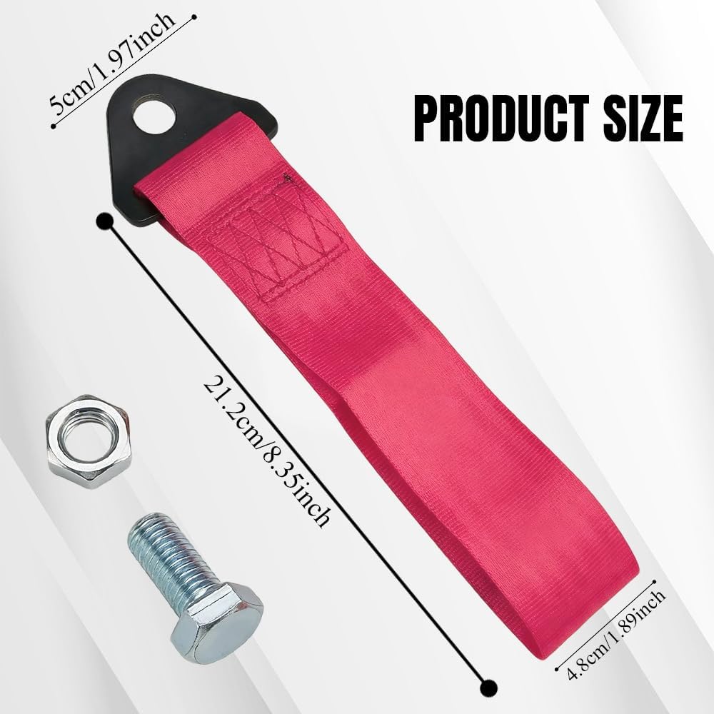 Racing Tow Strap, Tow Strap with Hooks, Sports Trailer Belt, Car Modification High Strength Nylon Traction Rope Decor Trailer Hook Belt Fit for Front or Rear Front Bumper Decoration (Red)