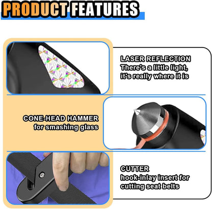 Car Safety Hammer, 3-in-1 Car Emergency Escape Tool with Window Breaker & Seat Belt Cutter, Car Emergency Kit Gadgets for Car, Office, Home (Black, 1pcs)