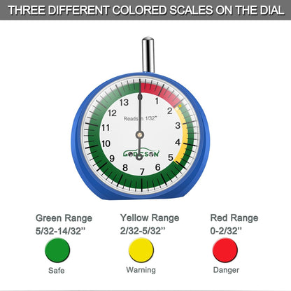 GODESON Dial Type Tire Tread Depth Gauge 88703 Professional for Motorcycle, car,Truck and Bus