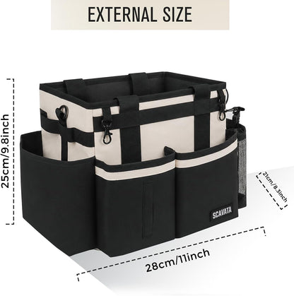 SCAVATA Compact Wearable Cleaning Caddy, Small Supplies Organizer with Handle & Shoulder Straps for Housekeepers, Under Sink & Car Cleaning Tool Organizer Bag (Black)