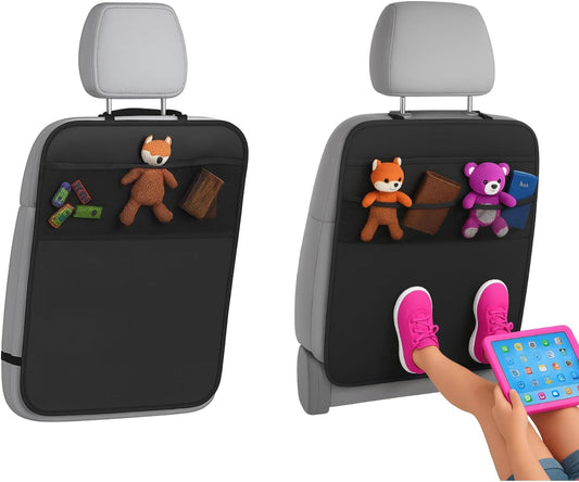 LILTOM Car Back Seat Protector with Organizer, 19"x27" XL Kick Mats, Waterproof, 3 Pockets, 2-Pack (Black - 3 Pocket)