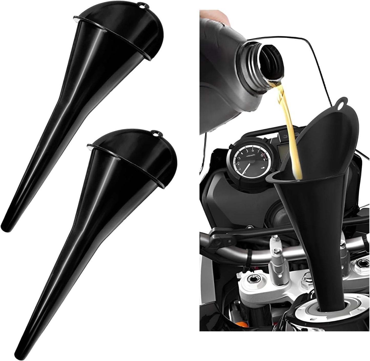 Long-Neck Oil Funnel for Automotive – Multi-Function Plastic Funnel for Oil, Gas & Lubricants – Universal Car Accessory (Black (1-Pack))