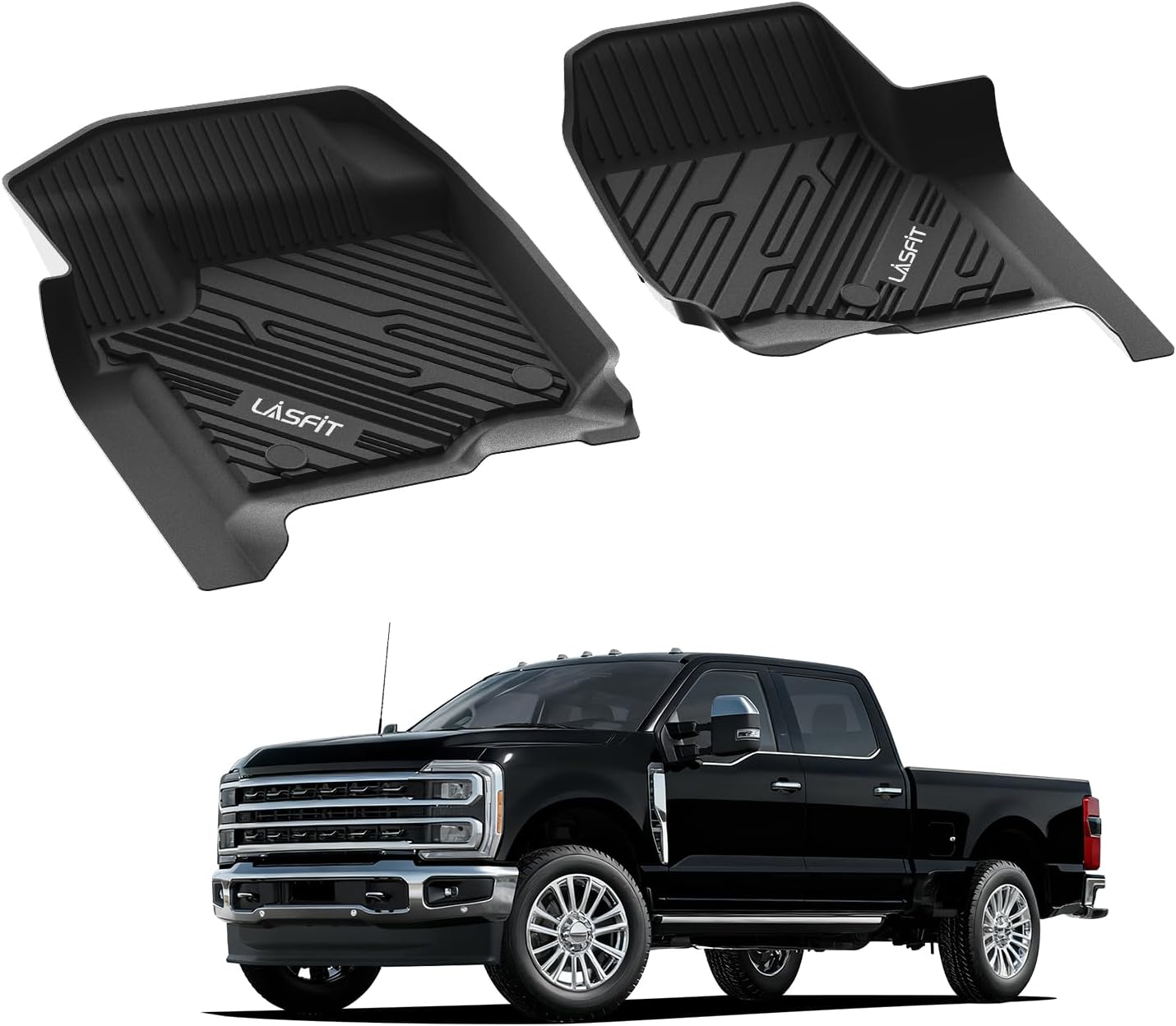 LASFIT Floor Mats for Ford F-150 2021-2026 | F150 Lightning 2022-2025 SuperCrew (Rear w/Fold Flat Storage) Carpet Floor All Weather Car Liners TPE Truck Mats - 1st and 2nd Row, 3pcs Black