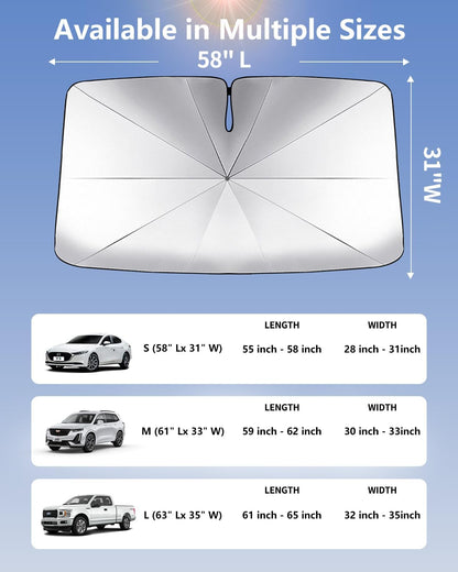 Windshield Sun Shade Umbrella for Car, Foldable Car Windshield Sunshade UV Block Heat Insulation, Fits Sedan SUV Truck, Compatible with Camry Accord Civic CRV Model Y Ideal Gifts for Men & Women