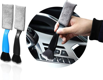 Ziciner 2 PCS Double Head Brush for Car Clean, Soft Auto Interior Duster Detailing Brushes, Universal Vehicle Dashboard Screen, Air Vents, Computer etc Cleaning Tool Accessories (Black)