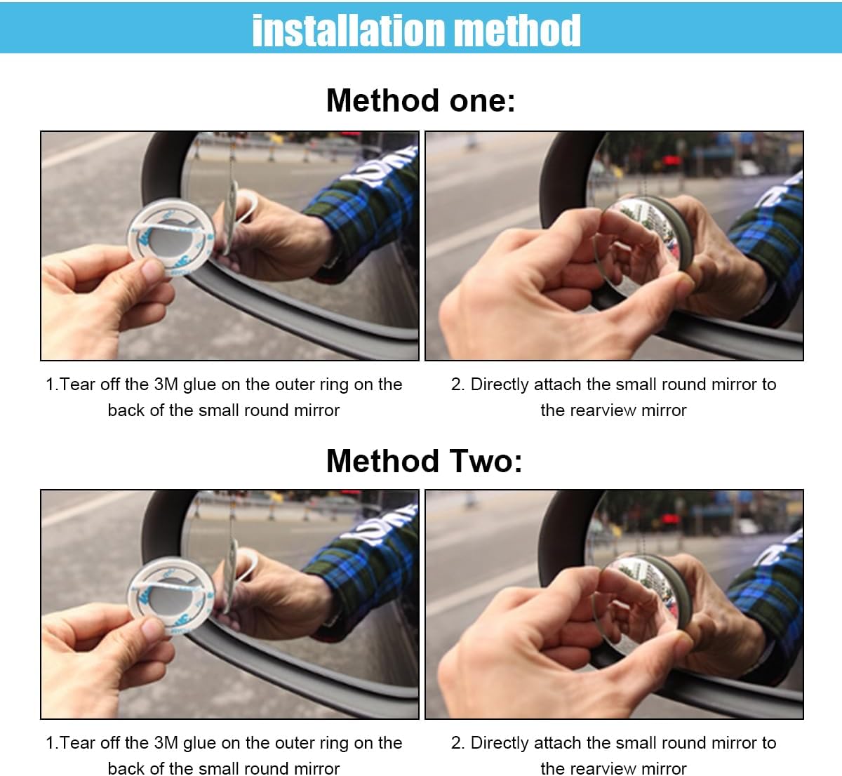 GLSOWEE Car Blind Spot Mirror, 2"" Round Convex Mirror, Frameless HD Glass Rear View Mirror with Wide Angle Adjustable Stick, Universal Vehicle Exterior Accessories for Car SUV Truck (2 PCS)