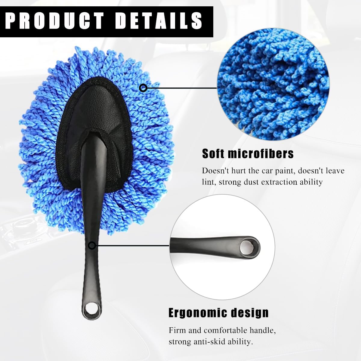 KVAEY Car Dash Duster Brush, Super Soft Microfiber Multi-Functional Car Cleaning Brush, Scratch Free Dash Dusting Tool with a Anti-Skid Handle for Vehicle Home Kitchen Cleaning (Gray)