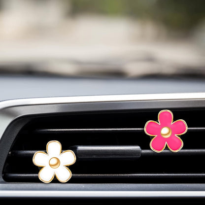 Frienda 6 Pcs Daisy Flower Air Vent Clip Accessories Air Conditioning Outlet Clip Car Air Freshener Dashboard Accessories Charm Car Inter Decor(3 cm, 3.3 cm,White)