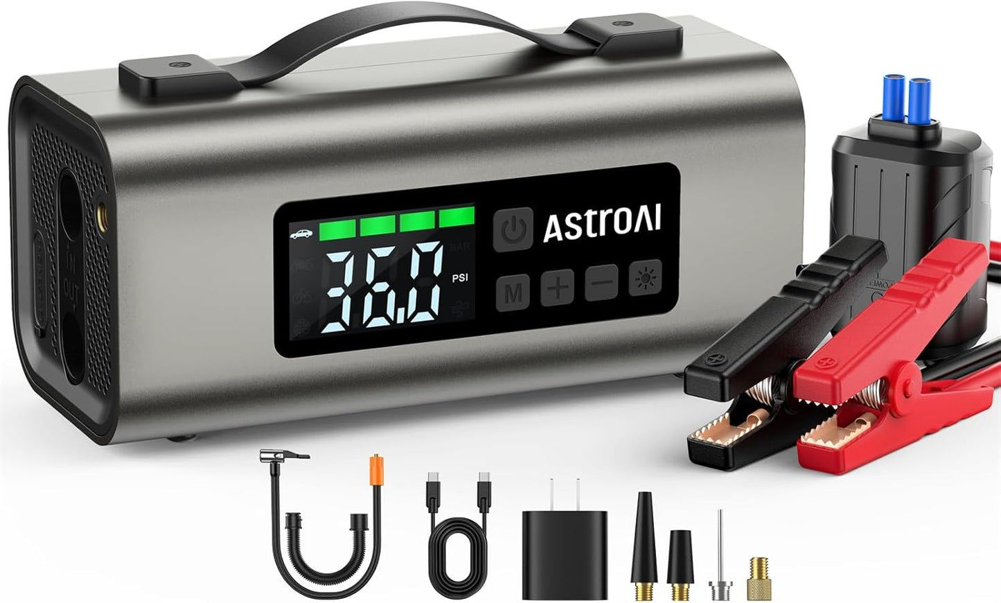 AstroAI S8 Air Jump Starter with Air Compressor, 3000A Peak Car Battery Jump Starter Portable (9.0 Gas/6.5L Diesel) with 150PSI Cordless Auto-Shutoff Tire Inflator, 12V Battery Charger Booster(Orange)