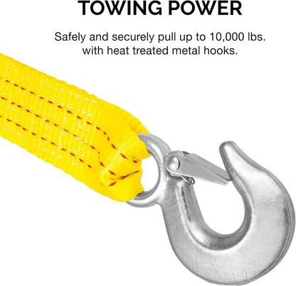 NEIKO 51005A Heavy-Duty Tow Strap with Hooks, 2 Inches by 20 Feet, Woven Polyester Webbing, and 10,000-Pound Capacity, HD Truck Recovery Strap and ATV Tow Strap, Tow Rope for Vehicles