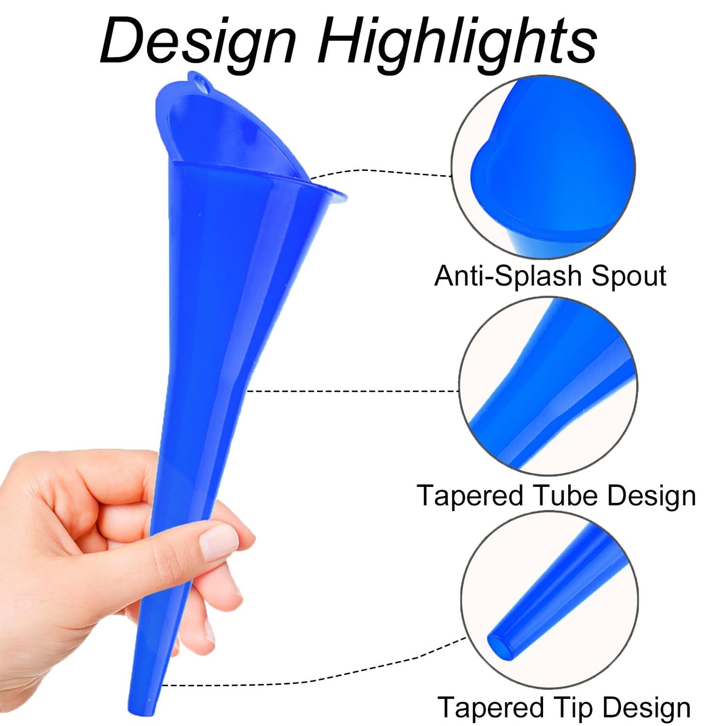 3-Pack Long-Neck Oil Funnels, 11" Multi-Purpose Funnels for Automotive & Motorcycle Use – Reusable Funnel for Oil, Gas & Transmission Fluid (Orange&Blue&Black)