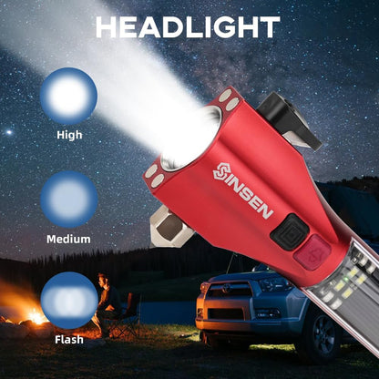 SINSEN Car Safety Hammer Flashlight, Tactical Emergency Rescue Tool, LED High Lumens Rechargeable Solar Powered Escape Kit, Window Glass Breaker and Seatbelt Cutter, Self Defense Multi-Function Torch