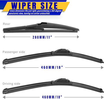 3 wipers Replacement for 2017-2021 2022 Honda CRV CR-V, Windshield Wiper Blades Original Equipment Replacement - 26"/17"/12" (Set of 3) U/J HOOK - Colors A