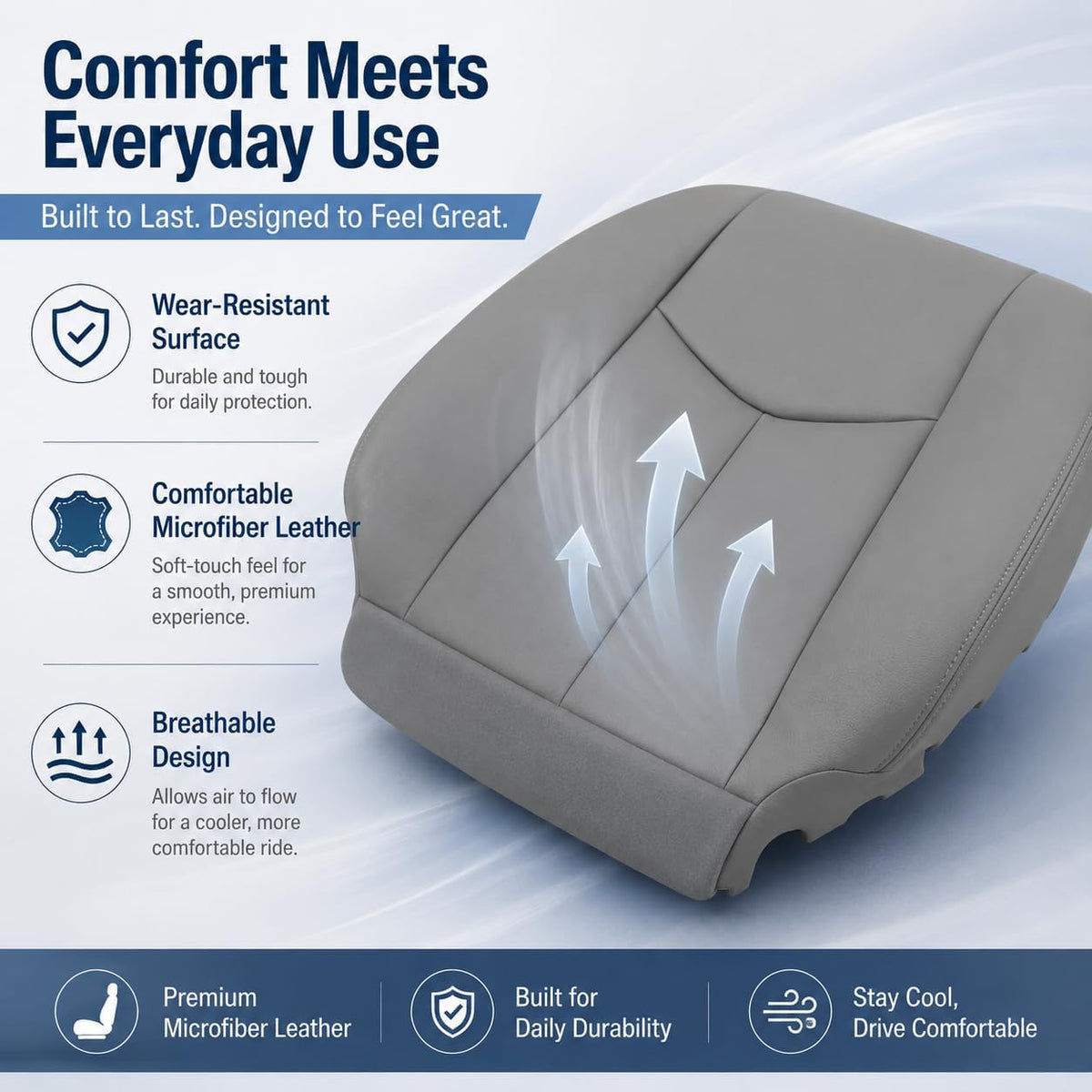 NLQR #522 Light Tan Front Driver Bottom Replacement Seat Cover Microfiber Leather Compatible with Chevy Avalanche Tahoe Suburban GMC Yukon XL 2003 2004 2005 2006