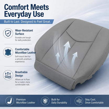 NLQR #522 Light Tan Front Driver Bottom Replacement Seat Cover Microfiber Leather Compatible with Chevy Avalanche Tahoe Suburban GMC Yukon XL 2003 2004 2005 2006