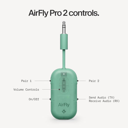AirFly Pro 2 Deluxe – Bluetooth Adapter for Airplane, Pair 2 AirPods or Wireless Headphones – 3.5mm AUX Bluetooth Transmitter/Receiver for Cars, Boats, Treadmills, TVs – Airplane Travel Essentials