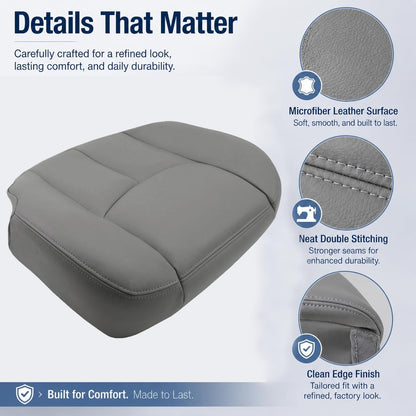 NLQR #522 Light Tan Front Driver Bottom Replacement Seat Cover Microfiber Leather Compatible with Chevy Avalanche Tahoe Suburban GMC Yukon XL 2003 2004 2005 2006