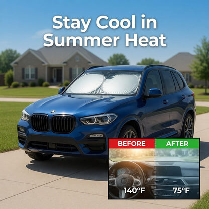 Foldable Windshield Sun Shade for Car, Truck, SUV - UV Sunshade Protector | Instantly Block Extreme Sunlight And Heat To Keep Your Car Cool. An Easy Folding Front Window Visor And Reflector Shield.