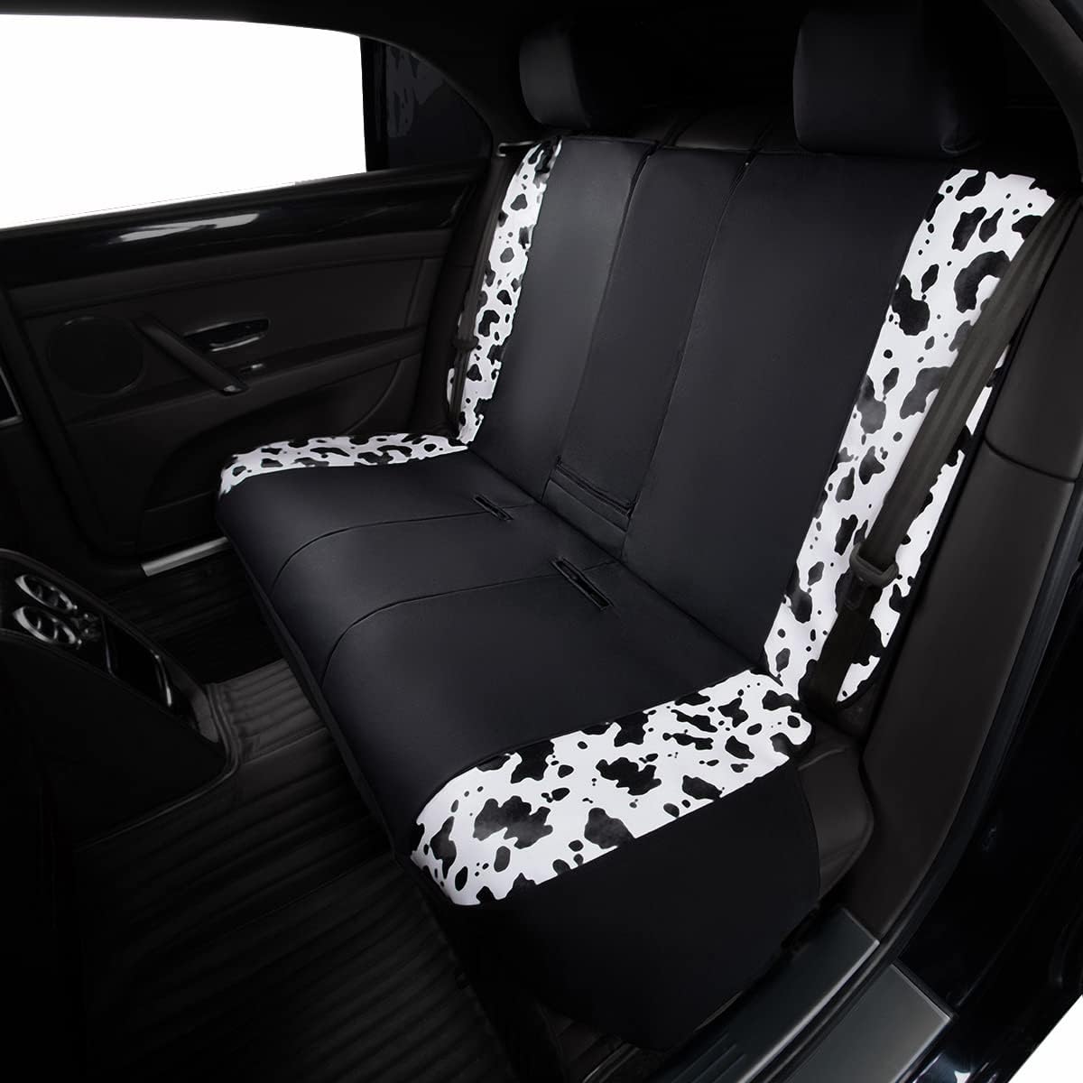 Flying Banner Carbon Fiber Leather Vehicle Seat Covers, Leopard Gray Black, Universal Fit - 8PCS