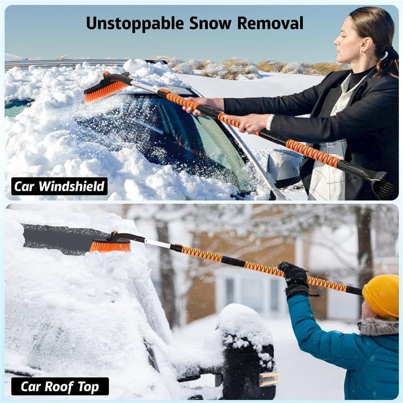 EcoNour 27" 3 in 1 Snow Brush with ice Scraper for car Windshield and Window | 360° Aluminum Rotatable Snow Brush for car | Winter Snow Removal Tools with Detachable Foam Grip | Winter Car Accessories
