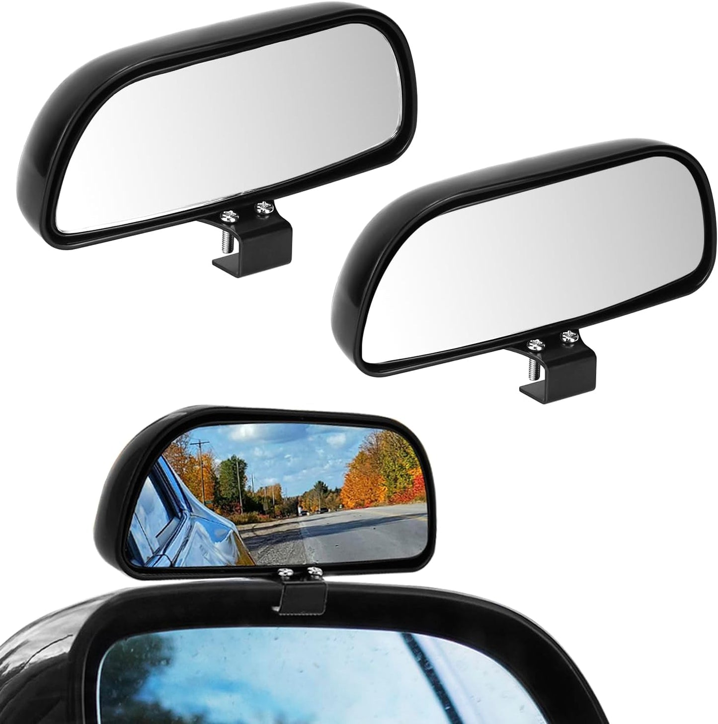 QWORK Blind Spot Mirror - 2 Pack Rear View Concave Mirror Blindspot Wide Angle Mirror for Universal Cars