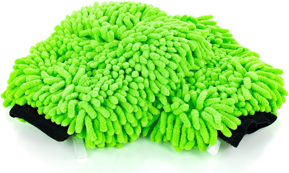 The Rag Company - Premium Chenille Microfiber Knobby Wash Mitts - Perfect for Car Washing and Detailing; Scratch-Free, Lint-Free, Double-Sided, Plush, and Absorbent; Lime Green + Blue (2-Pack)