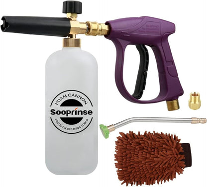 Sooprinse Foam Cannon Kit with Pressure Washer Short Gun, 1 L Snow Foam Lance with 1/4 Inch Quick Connector, Foam Blaster with Pressure Washer Gun,4000 PSI, Black
