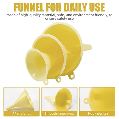 Plastic Kitchen Funnel Set of 3, Round Kitchen Funnels for Filling Bottles, Durable and Multifunctional Funnels for Filling Canning, Cooking, Lab or Car Oil (Gray)