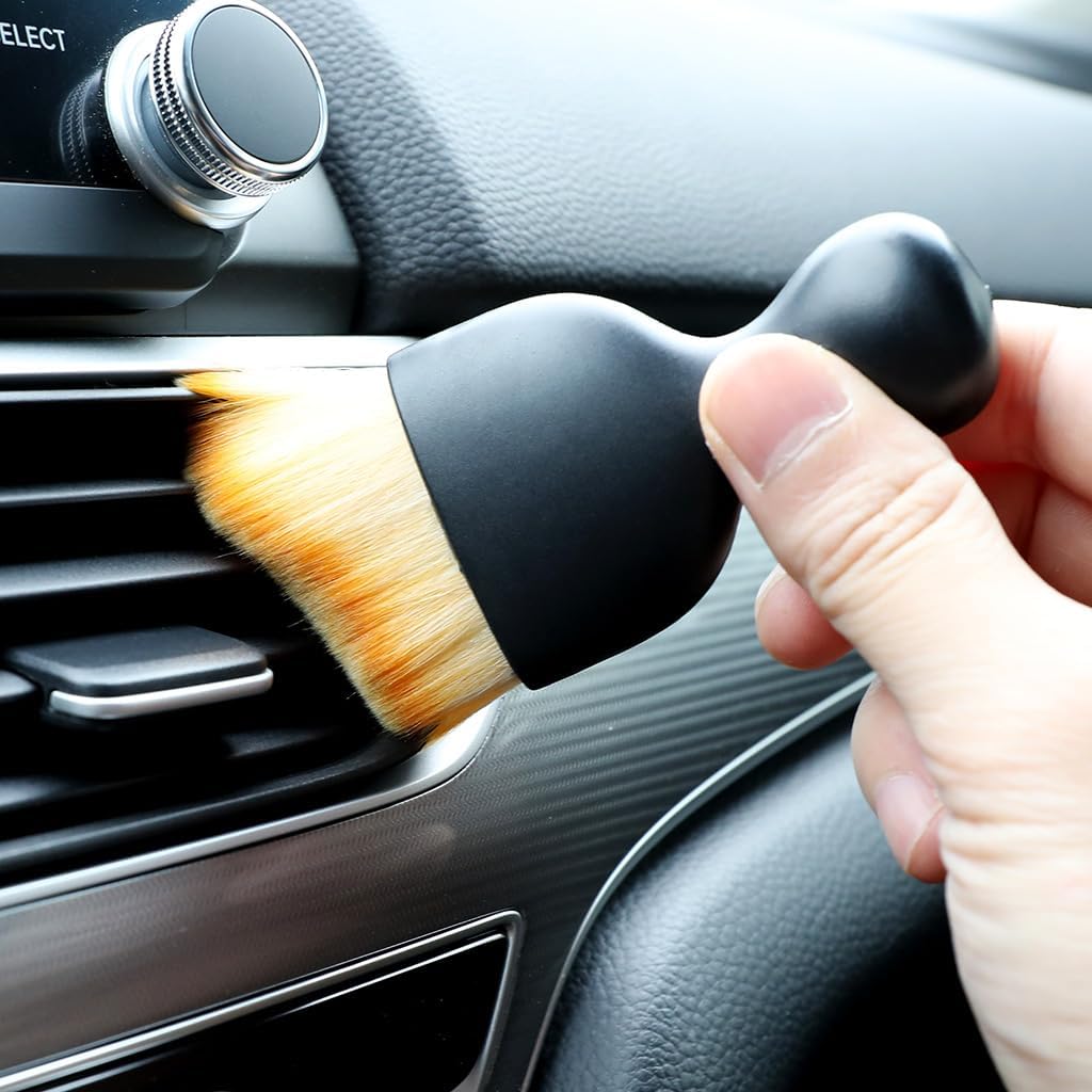 Car Detailing Brush, Soft Bristle Cleaning Brush, Scratch-Free Auto Duster Tool for Dashboard, Air Vents, Leather & Interior Cleaning (Black&Brown)
