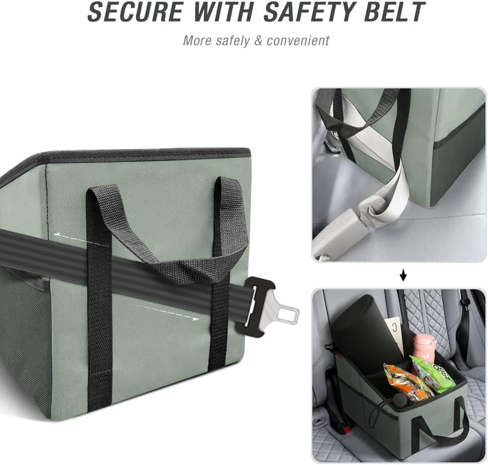 YOOFAN Car Seat Organizer - Passenger Seat Organizer, Collapsible Small Car Seat Storage Organizer for Console Front/Back, Automotive Backseat Organizer with Belt 4 Cup Holders for Kids Accessories