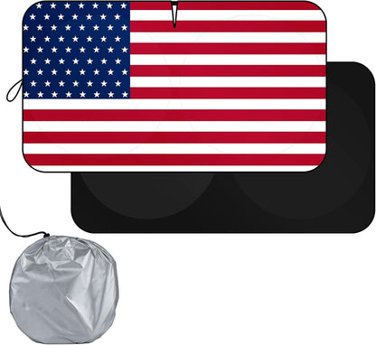 SEPORUD Windshield Sun Shade New American Eagle Flag USA Patriotic Design - Folding Car Front Window Sunshade for Cars SUV Trucks, Max UV Blocking and Keep The Vehicle Cool(64"x33.5")