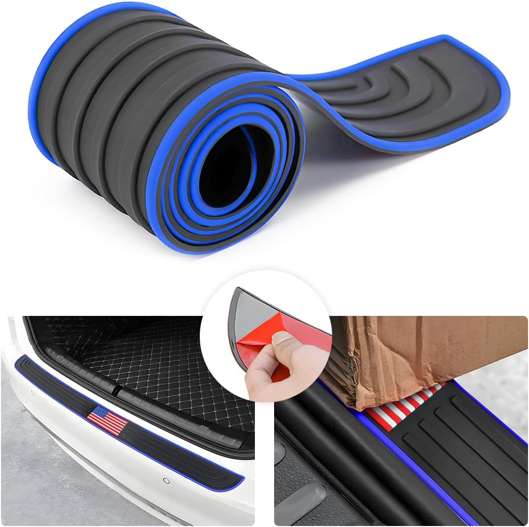 Car Rear Bumper Protector Guard, Anti-Scratch Abrasion Rubber Trunk Door Entry Sill Guard, Non-Slip Vehicle Trim Cover Protection Strip, Car Accessories for Most Cars and SUV (Black/Red/35.4" x2.7)