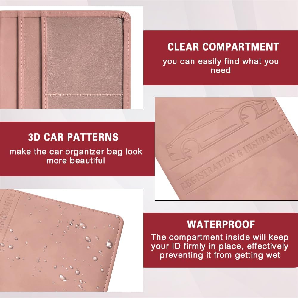 Car Registration and Insurance Holder, Registration and Insurance Card Holder, Auto Glove Box Organizer with Magnetic Shut, PU Leather Automobile Documents Wallet for Cards (Dark Green)
