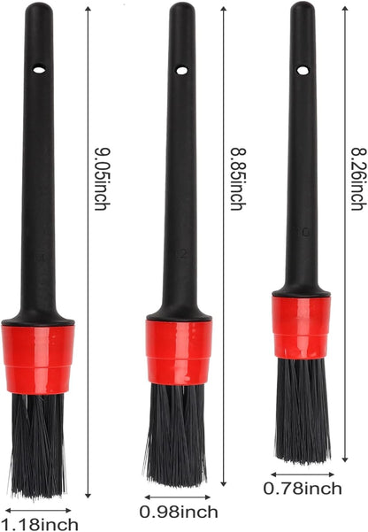 Auto Car Detailing Brush Set Car Interior Cleaning Kit Includes 3 Boar Hair Detail Brush,3 Wire Brush, 3 Air Vent Brush for Cleaning Car Interior Exterior, Dashboard Engines Leather Wheel