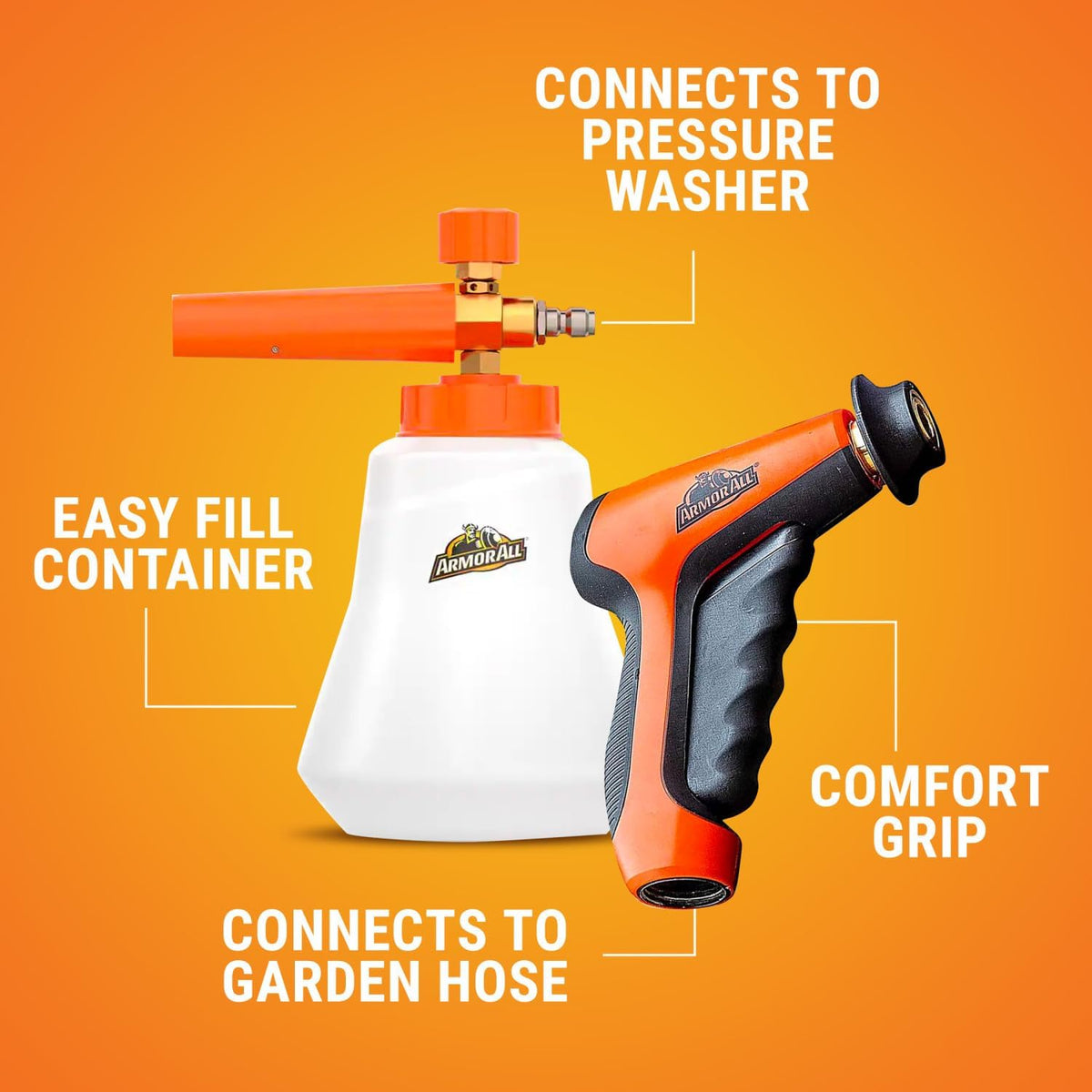 Armor All 2-in-1 Foam Cannon Kit - Car Wash & Detail Cleaning Kit for Power Washers, Garden Hoses, Foam Applicator & Adaptor, Gifts for Men, Pack of 1