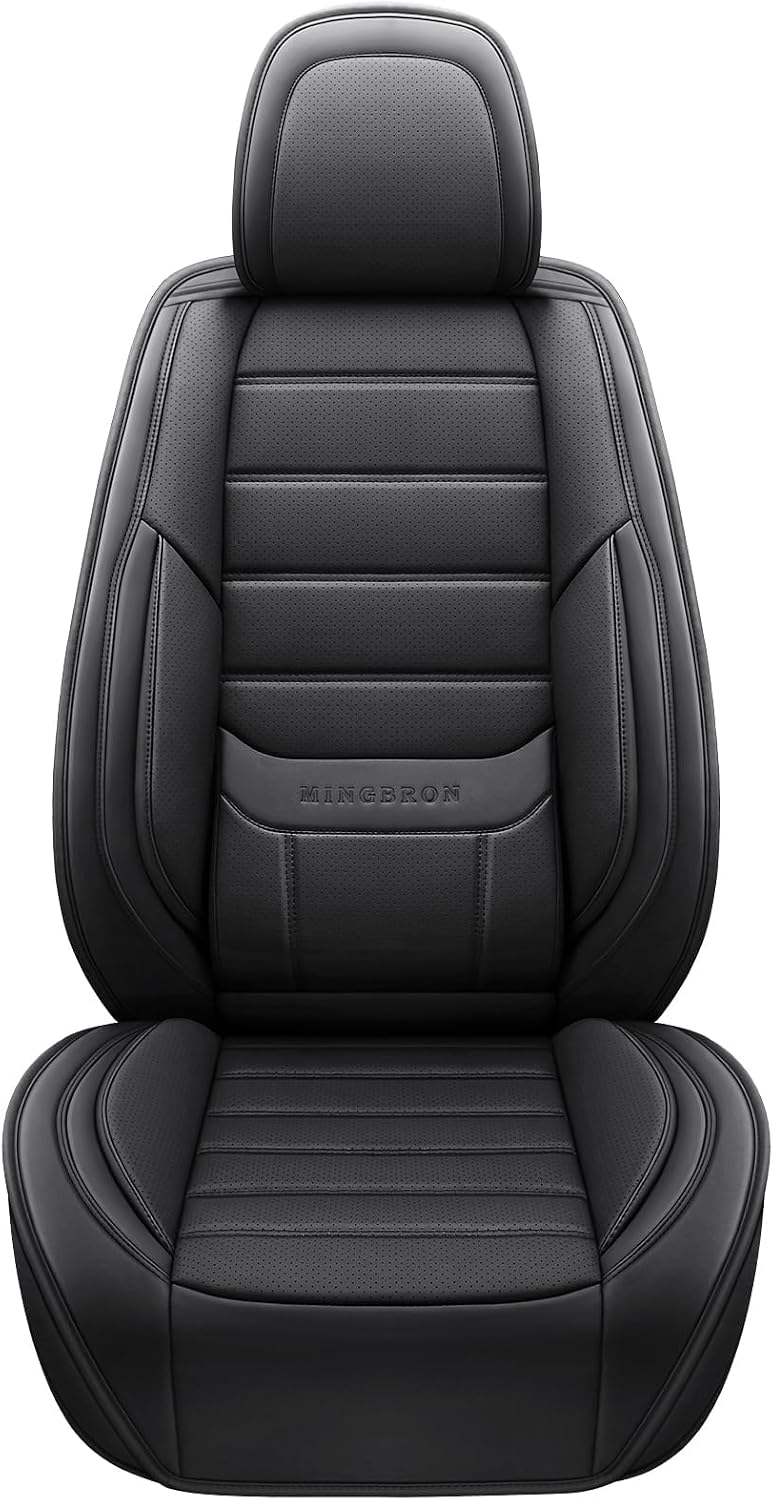 MINGBRON Car Seat Cover Full Set, Leather Car Seat Cover, Waterproof Seat Covers, Car Seat Cushion, Nappa Leather Seat Covers Car Seat Protector Universal Fit Most Cars Black