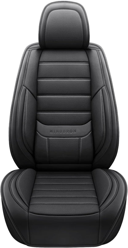 MINGBRON Car Seat Cover Full Set, Leather Car Seat Cover, Waterproof Seat Covers, Car Seat Cushion, Nappa Leather Seat Covers Car Seat Protector Universal Fit Most Cars Black