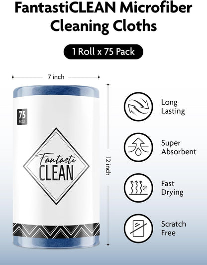 Fantasticlean Microfiber Cleaning Cloth Roll -75 Pack, Tear Away Microfiber Towels, 12" x 12", Reusable, Washable, Scratch Free, Ultra Absorbent for All-Around Cleaning Supplies (DimGray)