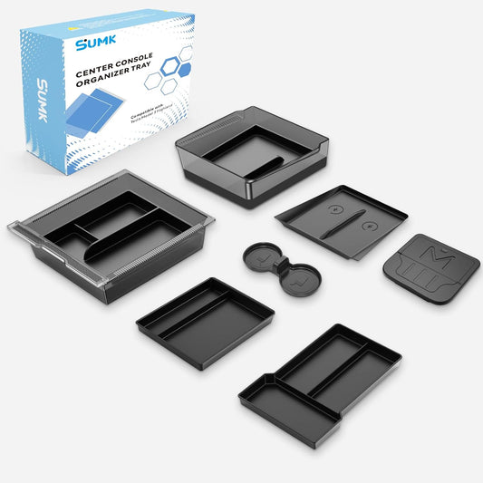 Center Console Organizer Tray for Tesla Model Y Juniper 2026 2025 (Premium & Performance), 8PCS - PC Material & Silent Silicone Armrest Storage Box Bottom Liners Wireless Charging Pad Cup Holder