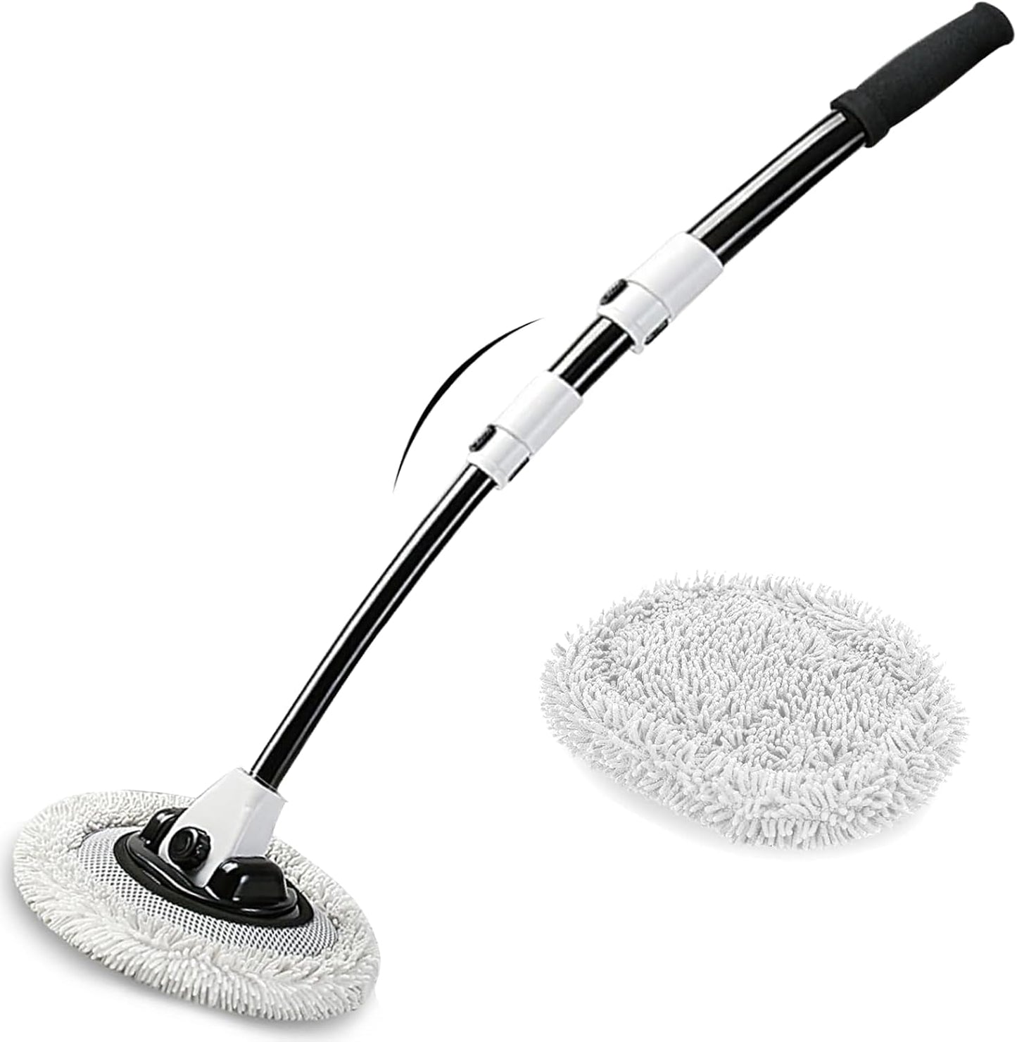 WillingHeart 15° Curved Car Wash Brush with Long Handle 43" Extension Pole RV Truck Microfiber Cleaning Mop Auto SUV Wheel Boat Exterior Interior Detailing 2 in 1 Carwash Duster Not Hurt Paint, Yellow